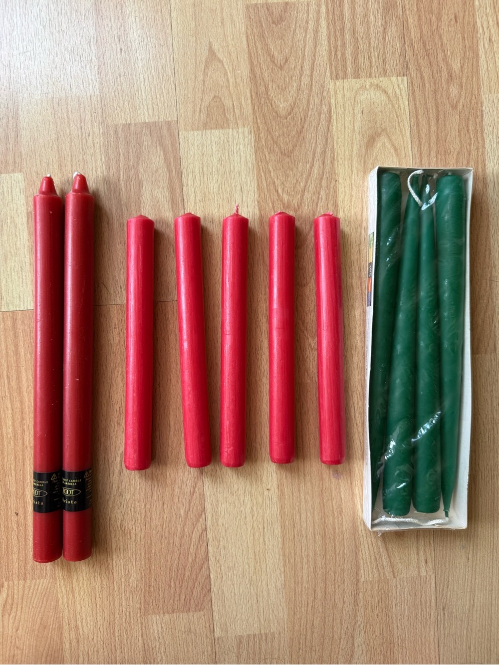 NEW set of 11 red and green beeswax holiday candlesticks